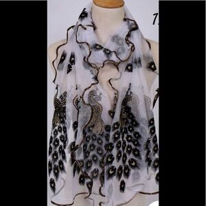 NWT Scarf/Wrap beautiful so much detail peacock floral embroidery chiffo…
